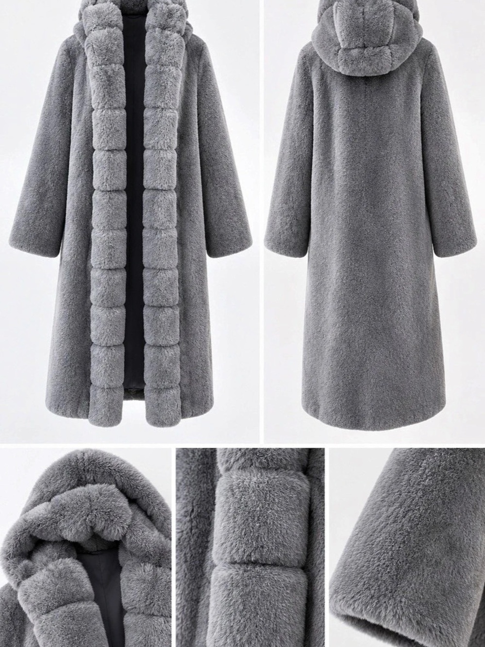Maeve Faux Fur Channeled Long Coat Gray